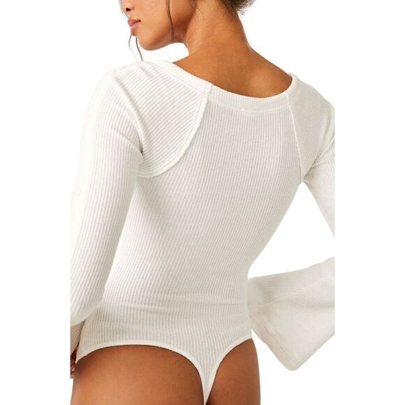 Free People On A Cloud ribbed Bodysuit ivory small new - Picture 3 of 11